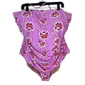 NEW J.Crew Ruched Bandeau One Piece Swimsuit 24 Climbing Floral Print Pink Women